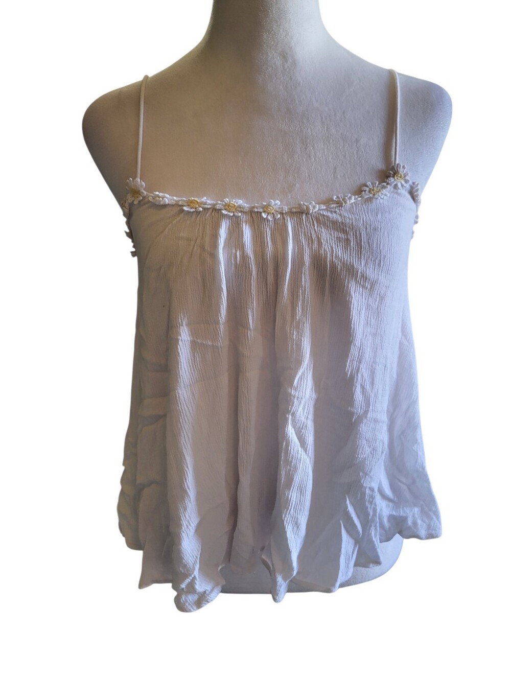 Forever21 Floral Trim Tank White sz S